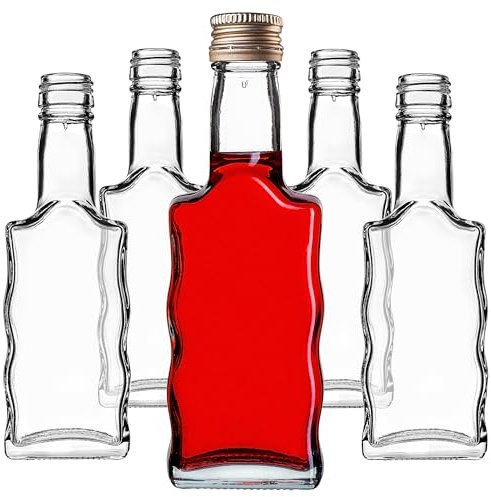 KADAX Glasflaschen 200ml, 10 Stück, leere Flaschen mit Schraubverschluss, kleine Likörflaschen zum Befüllen, Weinflaschen aus Glas, Schnapsflaschen (Gold)