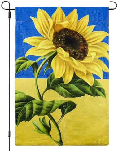 Bandiera Ucraina in Lino 30x45 cm con Motivo Girasole - Bandiera Nazionale Ucraina di Alta Qualità per Giardino, Balcone, Decorazione Pareti, Feste ed Eventi