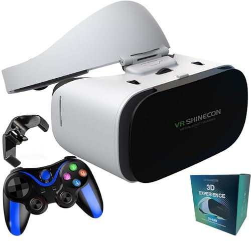CXCZFG VR Headset Für Smartphones Mit Controller, Virtual Reality Brille, Stereo Kopfhörer, 3D Brille, VR-Brille Für Fernsehen, Filme, Videospiele(V13)