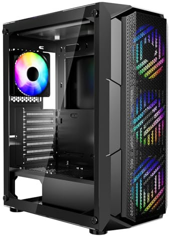 VEVOR Boîtier PC Gamer, Tour Moyenne, avec 4 Ventilateurs ARGB 120 mm, Panneau Verre Trempé Haut Débit d'air, Filtre Anti-poussière, Gestion des Câbles, pour GPU 320 mm Longueur, pour ATX, M-ATX, ITX