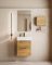 Mueble Baño Suspendido a Pared Fondo Reducido | 2 Cajones con Lavabo Cerámico | Roble Natural Tirador Negro | 50cm