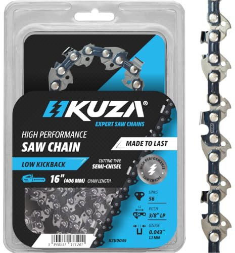 Cadena de motosierra de 40 cm de 16 pulgadas 3/8 pulgadas LP Pitch .043 1,1 mm 56 TG para M18 Fuel, Ego CS1613, Milwaukee, De walt DCCS690-49162715, DWO1DT616, R56