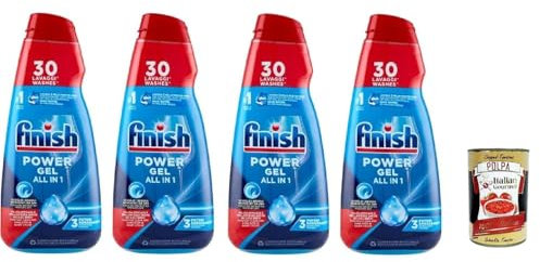 Finish Powergel Fresh - Detergente líquido para lavavajillas, multifuncional, efecto desengrasante, 30 lavados, 4 x 600 ml + Polpa Italian Gourmet 400 g
