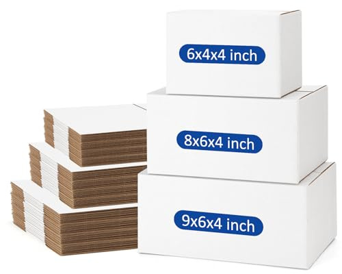 Poever Versandkartons in verschiedenen Größen, 45 Stück, 6 x 4 x 4 und 8 x 6 x 4 und 9 x 6 x 4, kleine Versandkartons, weiße Wellpappe, zum Verpacken von Kleinbussen