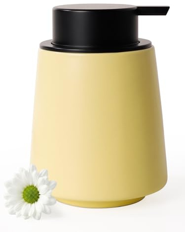 Autumnlife Seifenspender Gelb, 400ml Spülmittelspender Keramik Seifenspender mit Großer Pumpenkopf, Nachfüllbarer Flüssigseifenspender Matt Soap Dispenser für Küche, Bad