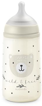 Suavinex, Biberón Tetina SX Pro Flujo Medio (M), 270 ml, WildFree Beige | Anticólicos, Tetina Fisiológica de Silicona, para Líquidos Densidad Media, Leche, Zumos o Agua, de Boca Ancha, Bebés +3 Meses
