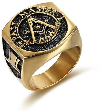 Fachoice Gold-Freimaurer-Meister-Siegelring für Männer Felsen Hip-Hop Jahrgang-Freimaurer Kompass-Ring fur Herren