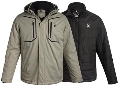 Spyder Herren-Skijacke – 3-in-1-System, wasserdichte Winterjacken für Herren – Herren-Snowboardjacke mit abnehmbarer Kapuze, Stein, L