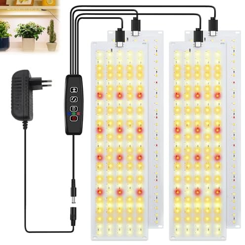 PORFOYO 4 Stück Pflanzenlampe LED Vollspektrum, Grow Lampe mit 540 LEDs Anzuchtlampe, Pflanzenlicht mit Zeitschaltuhr 3/9/12H und 10 Helligkeitsstufen für Zimmerpflanzen