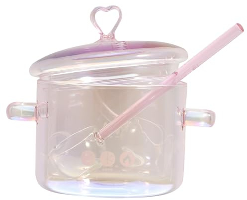 TOYANDONA Casserole Verre Transparent avec Poignée Double et Cuillère Pot de Cuisson pour Nouilles et Soupes Résistant Au Feu Cuisson sur Plaque Adaptée pour Bébés et Repas Familiaux