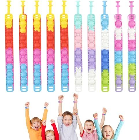 10 Stück Pop Fidget Spielzeug, Pop Bubble Fidget Armband Spielzeug, Bubble Silikon Pop It, Schule, Einschulung, Mitgebsel, Party Gadgets