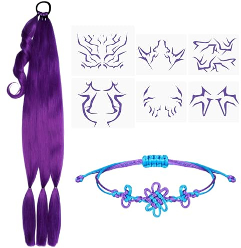Xbessc Lila Haare zum Einflechten Set 22 Zoll Rumi Perücke Kunsthaar | Geflochtenes Armband Cosplay Idol Tattoos Kpop Demon Hunters Perücke Halloween Karneval Fasching Maskenball Dress up Party