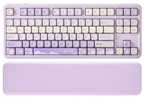 DhnvGCSge Tastatur kompatibel mit Win B87 Blue QMK VIA kabellose benutzerdefinierte RGB-Dichtungstastatur niedliche Tastenkappe Handballenauflage(Purple)