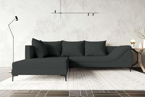 99rooms Loni Ecksofa Polsterecke Eckcouch Webstoff Malmo_NEW Anthrazit Ottomane Links