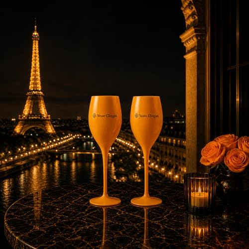 Vegtonia Orangene Champagnergläser 2er Set aus Acryl – Bruchsichere Sektgläser – Leicht, stilvoll & wiederverwendbar – Luxus Weingläser für Partys & Events – passend für Veuve Clicquot Champagner