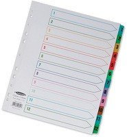 Concord Index 1-12 A4 Extra-Wide for Punched Pocket White with Multi-Colour Tabs 09801/CS98