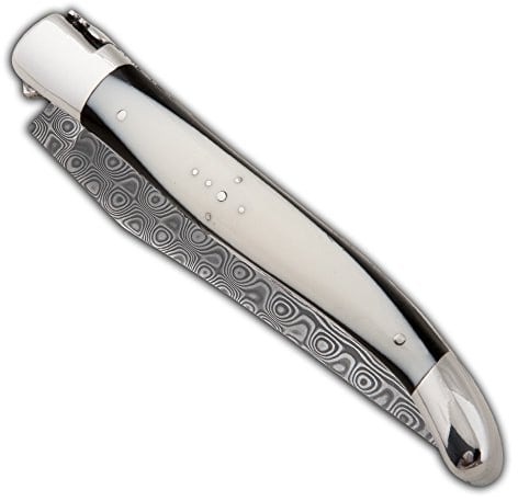 Couteau Laguiole avec manche bi-matière ébène izmir et lame en acier Damas