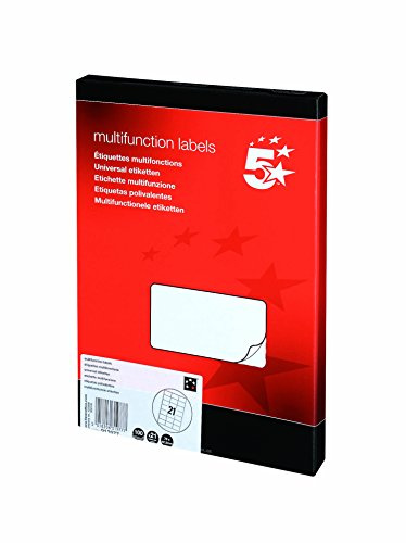 5 Star Labels Laser Copier and Inkjet 70x42.4mm 21 per Sheet [2100 Labels], White
