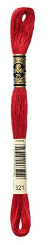 DMC 117-321 Mouline Stranded Cotton Six Strand Embroidery Floss Thread, Christmas Red, 8.7-Yard