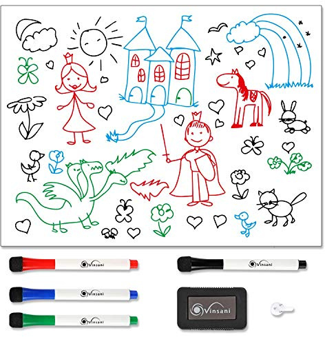 Vinsani Whiteboard Weekly & Monthly Planner Make Notes, Lists, Memos, Menus for Home, School, Office and Kitchen Use with 4 Free Magnetic Dry Wipe Pens and Magnetic Eraser (60x90 cm)