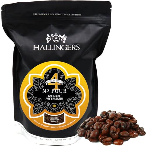 Hallingers Genuss Manufaktur Edel-Kaffee Geschenk - schonend langzeitgeröstet bei niederen Temperaturen No. Four aus Brasilien, Geschenkidee für Frauen Männer