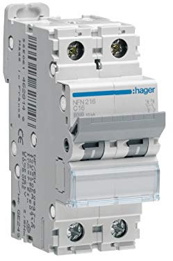 disjoncteur 2 pôles - 6-10ka - courbe d - 16a - 2 modules - hager ngn216