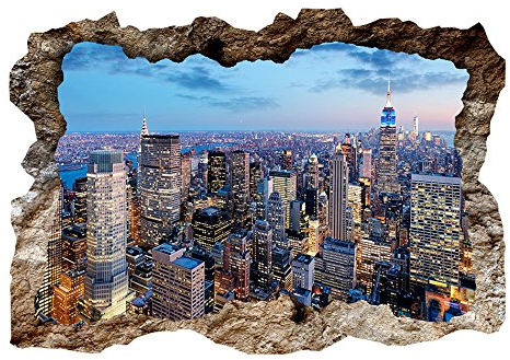murando - 3D WANDILLUSION 210x150 cm Wandbild - Fototapete - Poster XXL - Loch 3D - Vlies Leinwand - Panorama Bilder - Dekoration - New York City Stadt Panorama d-B-0124-t-a