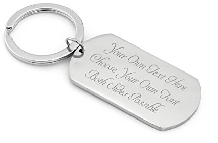 EIO Gifts Personalised Dog Tag Keyring – Stainless Steel Custom Keyring for Him & Her – Personalised Keyring in Velvet Pouch – Engraved With Your Text