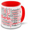 Berlin-Tasse Tagcloud - weiß/rot - Tasse mit typischen Wörtern im Berliner Dialekt