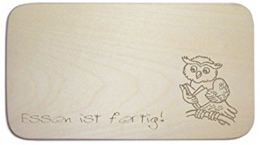 Frühstücksbrettchen « Eule mit Buch » mit persönlicher Wunschgravur - Brett Frühstücksbrett Frühstück Schneidebrett - Uhu Eulen