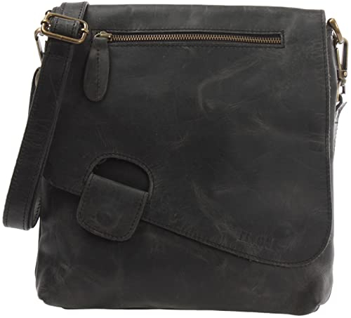 LECONI Umhängetasche Damen-Tasche Crossbag Rinds-Leder Natur Schultertasche Vintage-Look Ledertasche Frauen + Herren Handtasche aus Echt-Leder 29x29x6cm grau LE3027-wax