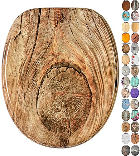 Sanilo Abattant WC, Grande sélection de lunettes de toilette en bois, Finition de haute qualité, Charnières robustes, Fixation facile (Rustique)