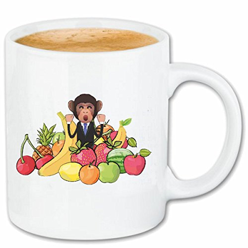 Kaffeetasse SCHIMPANSE MIT BANANEN MONKEY SCHIMPANSE AFFE GORILLA SILBERRÜCKEN MENSCHENAFFE CHARLY AFFEN KING KONG Keramik 330 ml in Weiß
