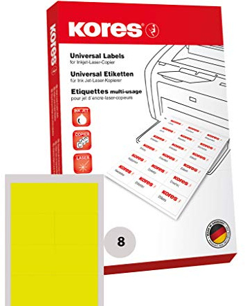 Kores Farbige Universal-Etiketten, 105 x 74,0 mm, 100 Blatt,gelb