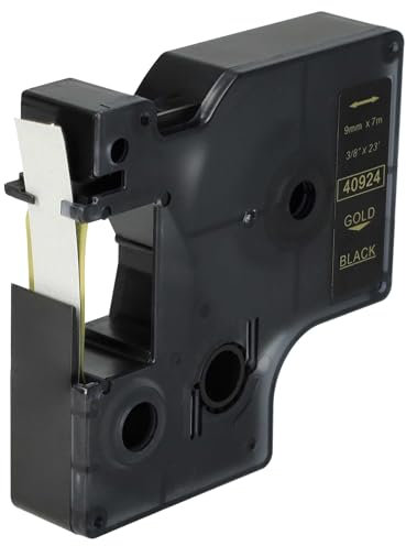vhbw Schriftband-Kassette kompatibel mit Dymo LabelWriter Duo 400, Duo, Duo 450 Etiketten-Drucker 7m x 9mm Gold auf Schwarz