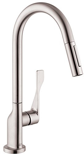 AXOR Citterio Edelstahl High Arc Küchenarmatur, Küchenarmaturen mit herausziehbarem Sprüher, Wasserhahn für Küchenspüle, magnetischer Andock-Sprühkopf, Edelstahl-Optik 39835801