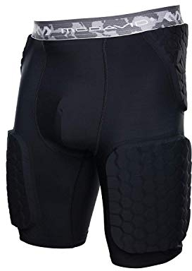 McDavid HEX Dual-Density-Thudd-Shorts, Dual-Density-Pads für Oberschenkel, Hüfte und Steißbein, reduziert Zerrungen und Müdigkeit, feuchtigkeitsableitender Stoff, Erwachsenengröße, Schwarz