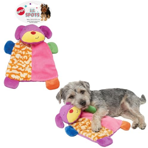 SPOT Lil Plush Blanket Dog Toy - Soft Fabric with Squeaker and Crinkle, Perfect for Cuddling, Anxiety Relief, Soothing Comfort, Great for Small Dogs and Puppies - 7in, Assorted Colors