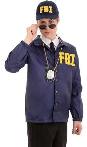 Fun Costumes Men's FBI Agent Costume | Federal Beaureau Of Investigation Halloween Outfit, Windbreaker Officer Jacket And Hat X-Large