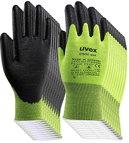 UVEX C500 Wet, 60492 10 Paar, Gr. 7, Schnittschutzhandschuh aus Mischgewebe, Glasfaser, Kunststoff, Kautschuk