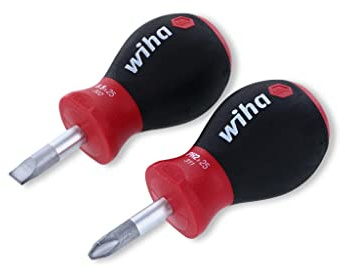 Wiha 31191 Stubby Slotted Screwdriver Set with 1/4 by 1-Inch and Stubby Phillips #2 by 1-Inch with SoftFinish Handle