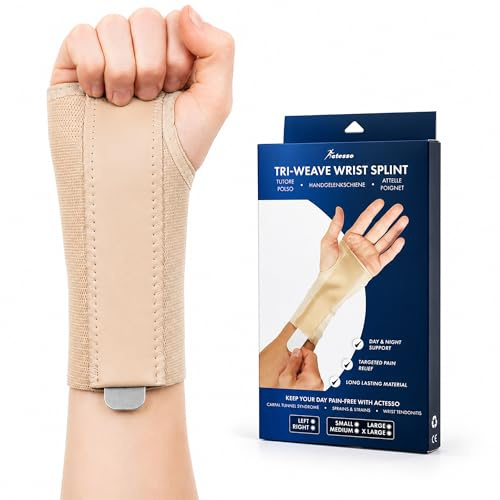 Actesso Tri-Weave Wrist Splint Brace, Day & Night Relief | Wrist Support for Relief from Carpal Tunnel, Fractures, Sprains and Joint Pain (Beige, Small, Right Hand)