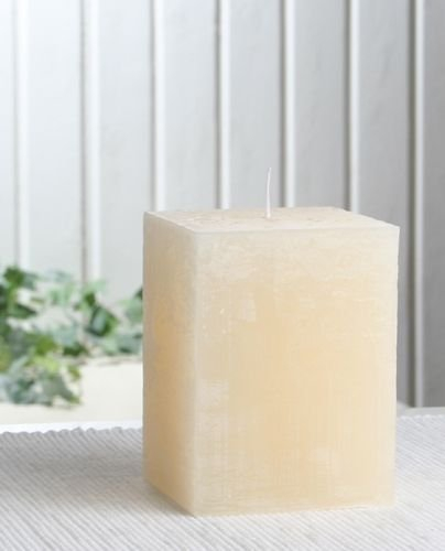 Rustik-Stumpenkerze, viereckig, 10 x 7,5 x 7,5 cm Ø, Creme