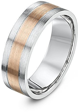 Theia Ehering 9 Karat Weißgold mit 9 Karat Rotgold Intarsie - Flach-Ovale Form, Mattes Finish - 6mm - Größe 70 (22.3)