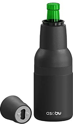 Asobu Frosty Beer 2 Go Vacuum Insulated Double Walled Stainless Steel Beer Can and Bottle Cooler with Beer Opener Eco Friendly and Bpa Free (Black)