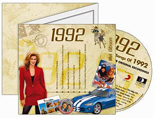 Birthday Gift Idea - 1992 Chart Hits CD and 1992 Birthday Card
