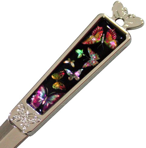 Mother of Pearl Butterfly Design Black Metal Steel Office Hand Envelope Gift Letter Opener