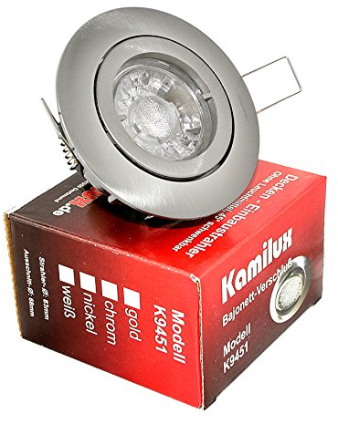 5W High Power LED Bad Einbauleuchte Bajo 230V GU10 edelstahl-gebürstet + High Power LED 5 Watt Leuchtmittel in warmweiss