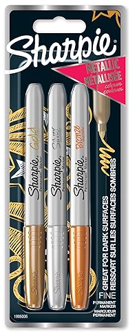 SHARPIE marqueurs métalliques permanents | pointe fine | assortiment de couleurs métalliques | pochette de 3