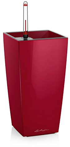 Lechuza – Pot de Fleurs d'Interieur – Maxi–Cubi – Réserve d'Eau Intégrée – Coloris Rouge Scarlet – 14 x 14 x 26 cm